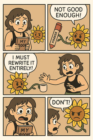 Sunflowerhead argues with me about throwing the book out and starting over